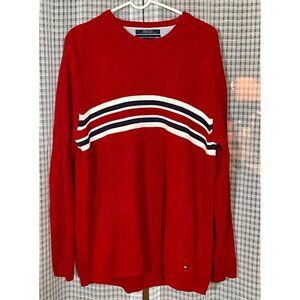 VTG Tommy Hilfiger Mens Ribbed Knit Pullover Sweater Striped Long Slv Red Large